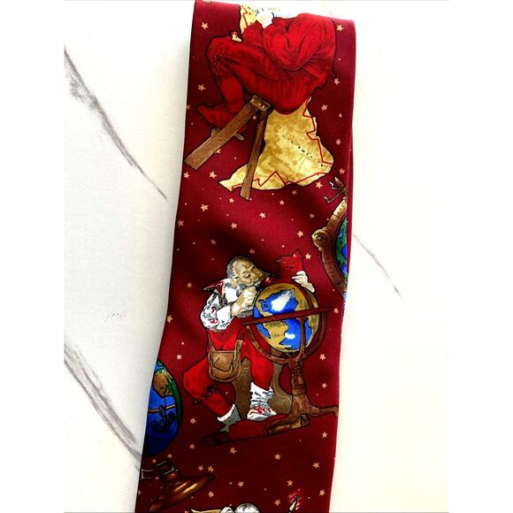 Saturday Evening Post Norman Rockwell Christmas Santa Stars Holiday Tie NEW NWT - Picture 3 of 9
